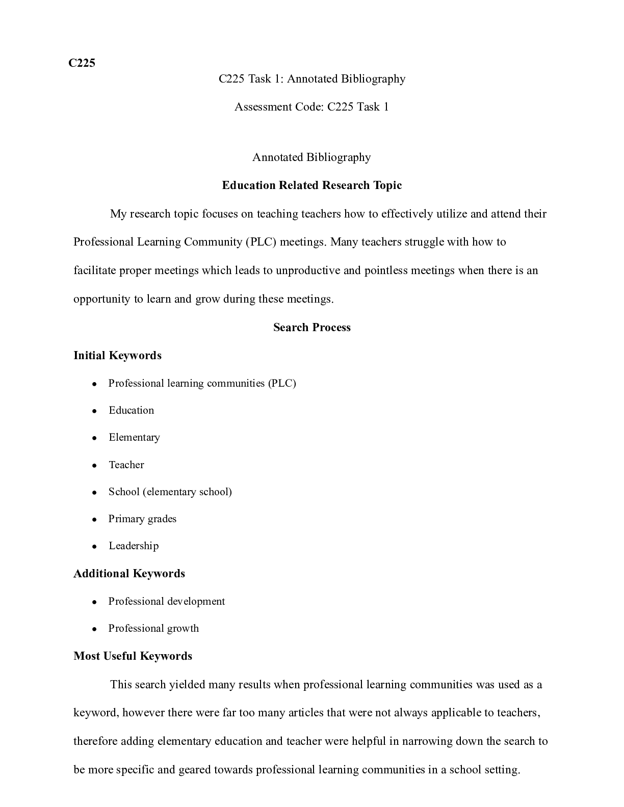 Preview image of C225 Task 1 Annotated Bib.docx    C225  C225 Task 1: Annotated Bibliography  Assessment Co document
